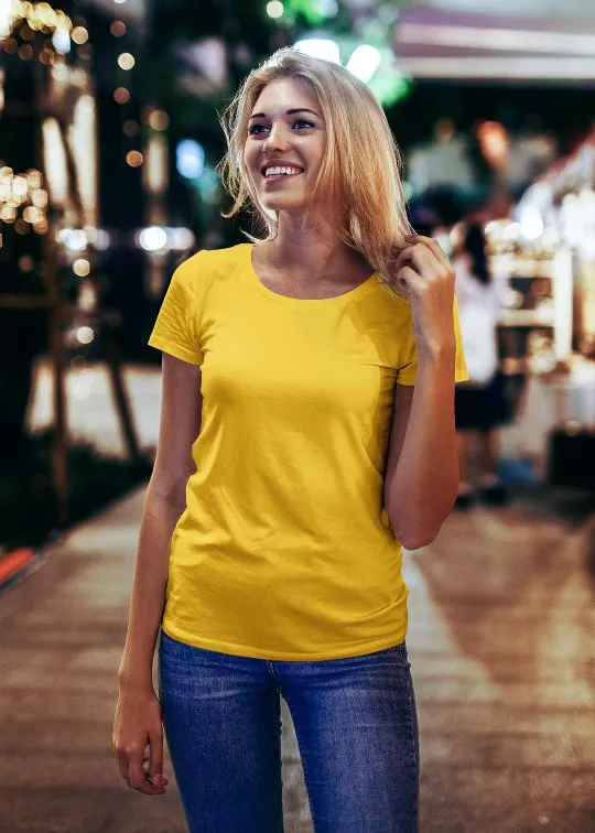 Women Solid Half Sleeve T-Shirt - Mustard