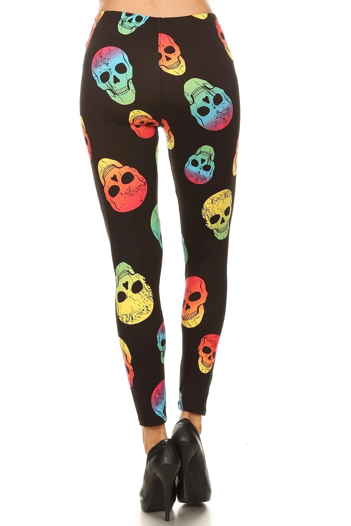 Women's 3X 5X Colorful Skull Pattern Printed Leggings - Red Yellow