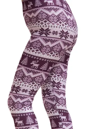 Women's Plus Purple Reindeer Design Printed Leggings