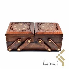 Wooden With Brass Velvet Jewelry Box