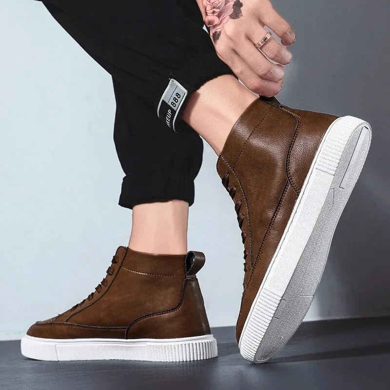 Xituodai  Trendy Men's Casual Shoes High Top Sneakers Men Leather Handmade Italian Mens Shoes Brand Designer Skate  Footwear Man Moccasins